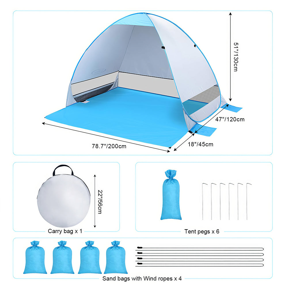 Pop-Up Beach Tent for 3-4 People with UPF 50+ UV Protection – Lightweight and Portable