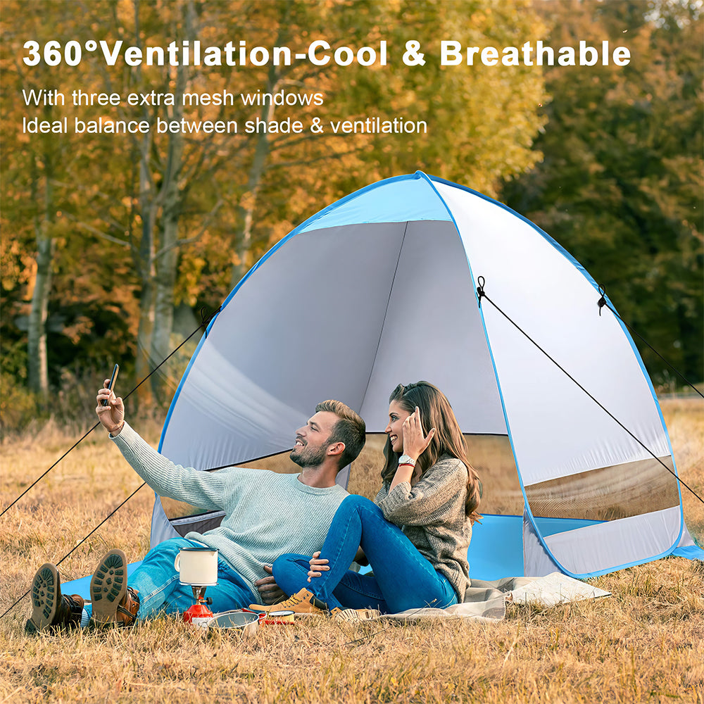 Pop-Up Beach Tent for 3-4 People with UPF 50+ UV Protection – Lightweight and Portable