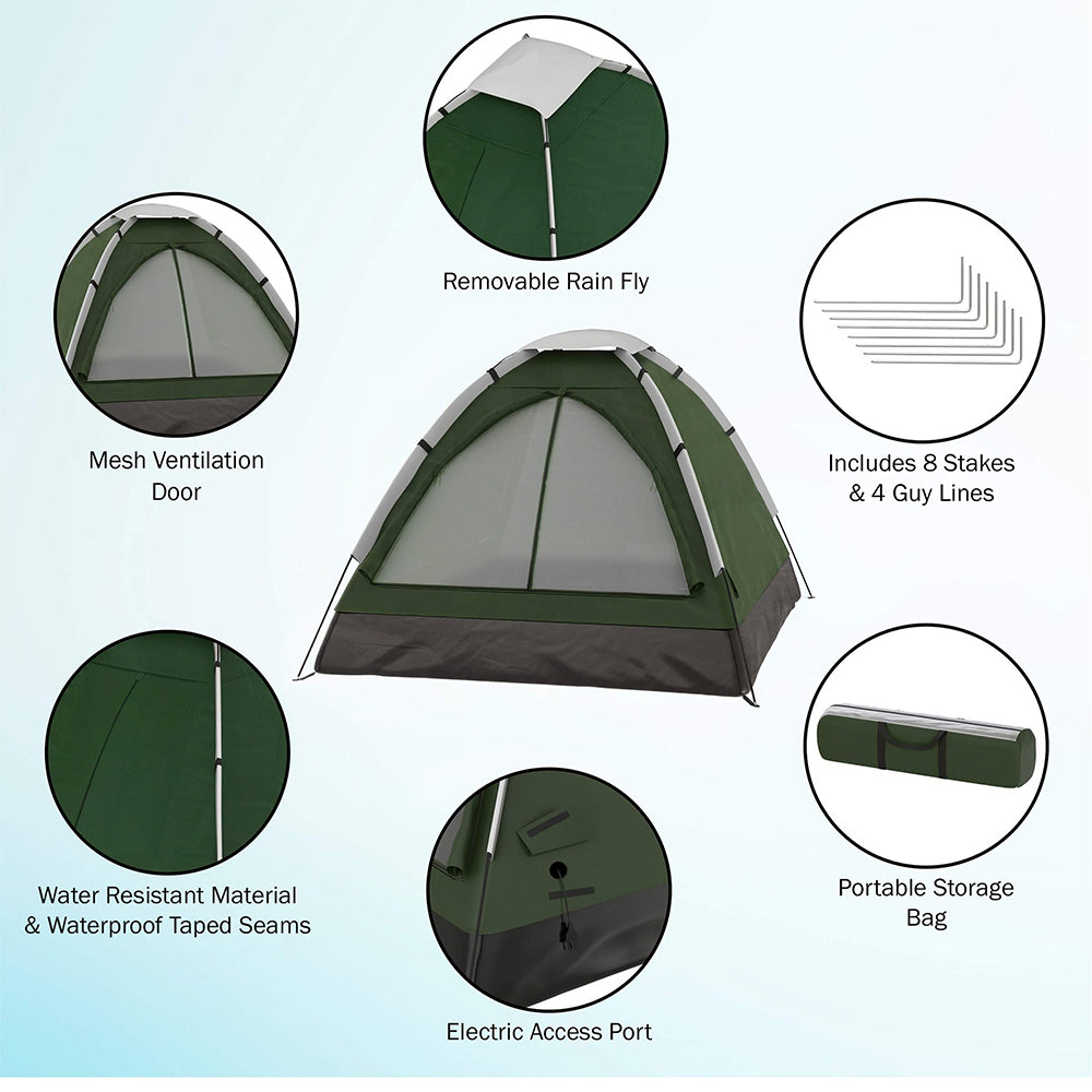 Water Resistant Two Person Dome Tent with Rain Fly and Carry Bag