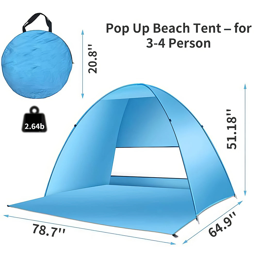 Pop Up Beach Tent for 3 to 4 People UPF 50 Plus Sun Shelter
