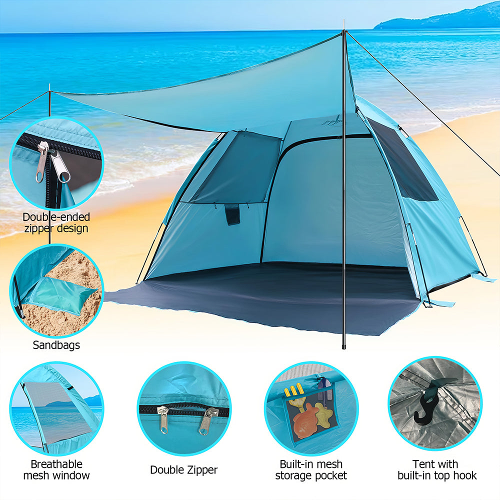 6P Beach Sail Tent - UPF 50+ Sun Shade w/Extendable Awning & Floor