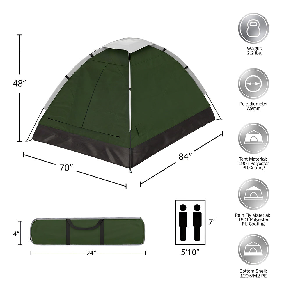 Water Resistant Two Person Dome Tent with Rain Fly and Carry Bag