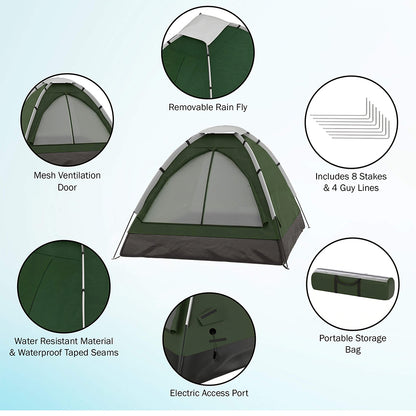 Water Resistant Two Person Dome Tent with Rain Fly and Carry Bag