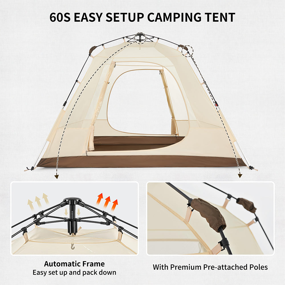4 Person Waterproof Cabin Tent with Instant Setup and Rainfly