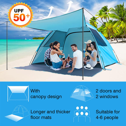 6P Beach Sail Tent - UPF 50+ Sun Shade w/Extendable Awning & Floor
