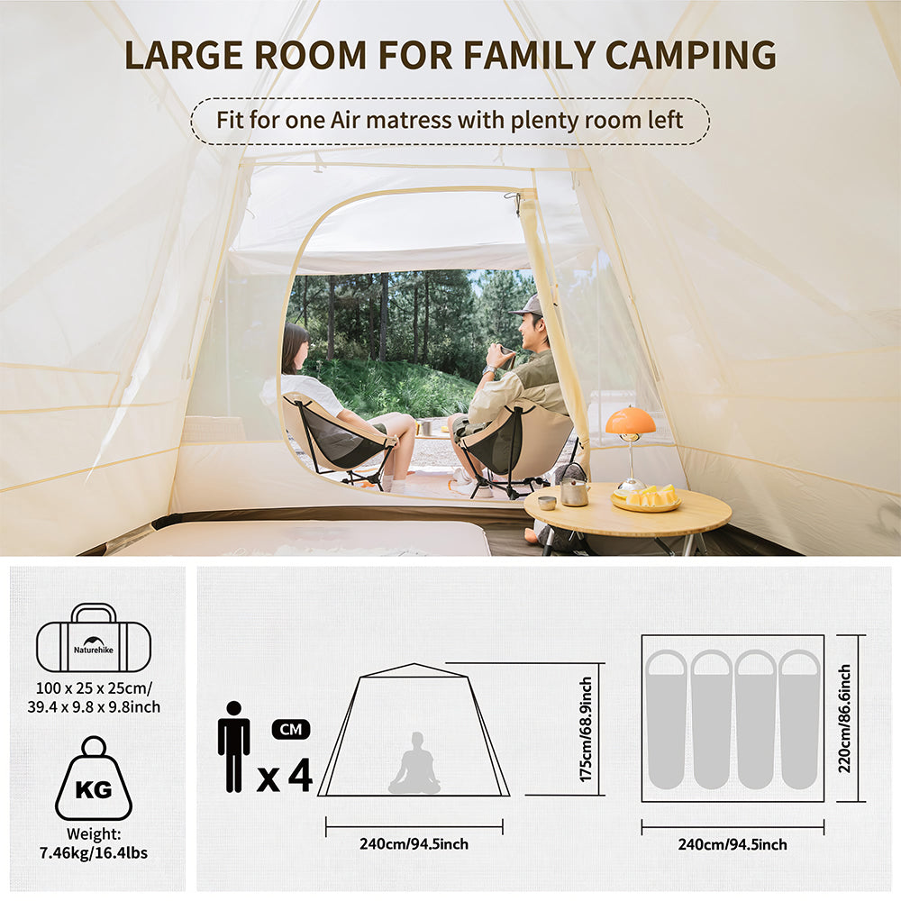 4 Person Waterproof Cabin Tent with Instant Setup and Rainfly