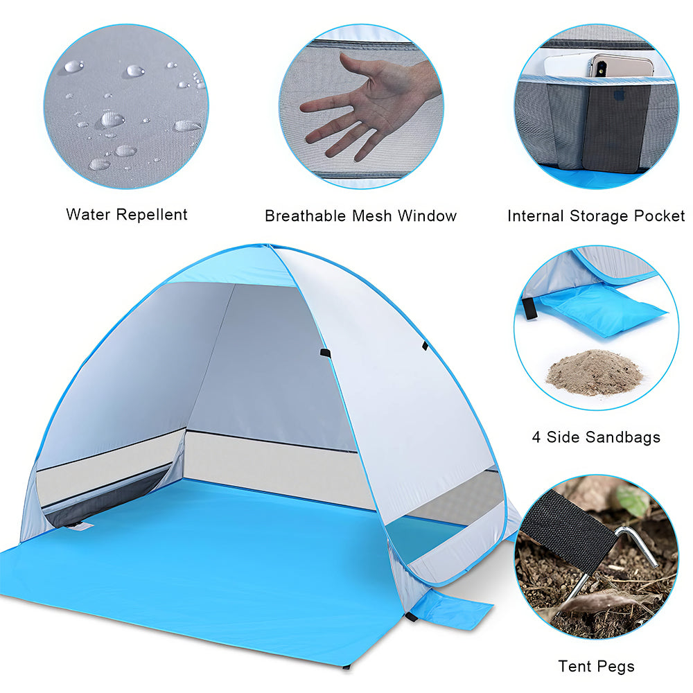 Pop-Up Beach Tent for 3-4 People with UPF 50+ UV Protection – Lightweight and Portable