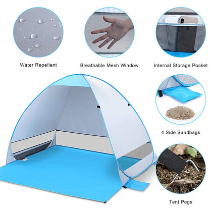 Pop-Up Beach Tent for 3-4 People with UPF 50+ UV Protection – Lightweight and Portable