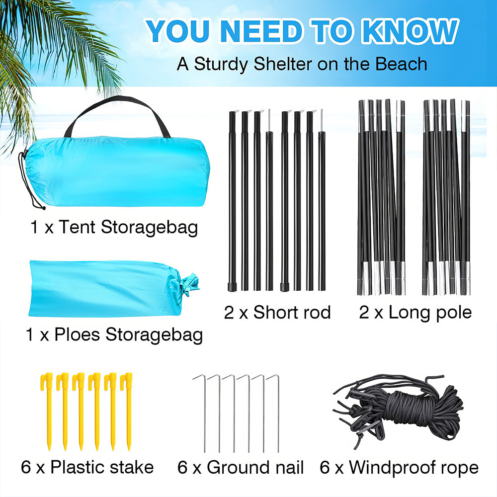 6P Beach Sail Tent - UPF 50+ Sun Shade w/Extendable Awning & Floor