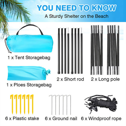 6P Beach Sail Tent - UPF 50+ Sun Shade w/Extendable Awning & Floor