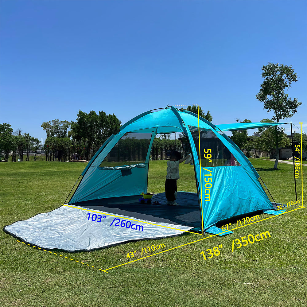 6P Beach Sail Tent - UPF 50+ Sun Shade w/Extendable Awning & Floor
