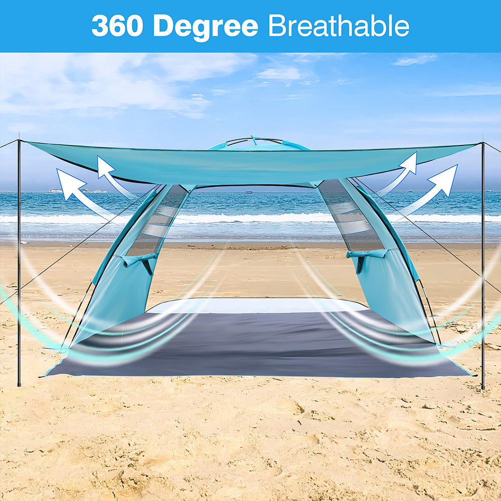 6P Beach Sail Tent - UPF 50+ Sun Shade w/Extendable Awning & Floor
