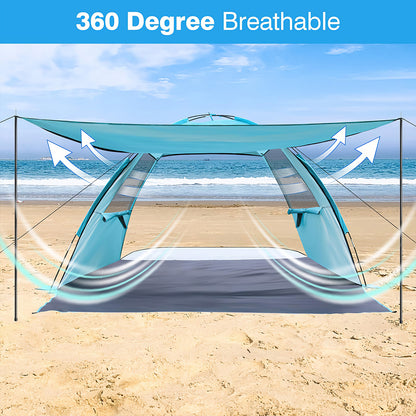 6P Beach Sail Tent - UPF 50+ Sun Shade w/Extendable Awning & Floor